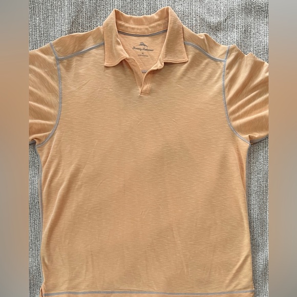 Men’s Tommy Bahama Size XL Buttery Soft Polo Tangerine with Gray Stitching - Picture 1 of 7